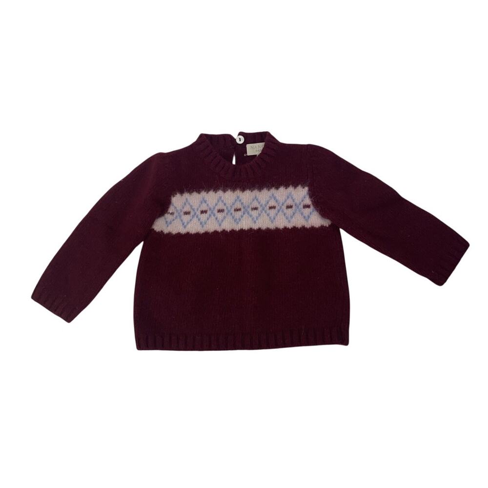 Nanos Baby Sweater with Button Closure Sz 12m Wool/angora Blend Maroon